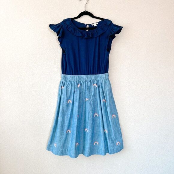 Crewcuts Girls' Chambray Embroidered Rainbow Dress Size 12 - Picture 1 of 5